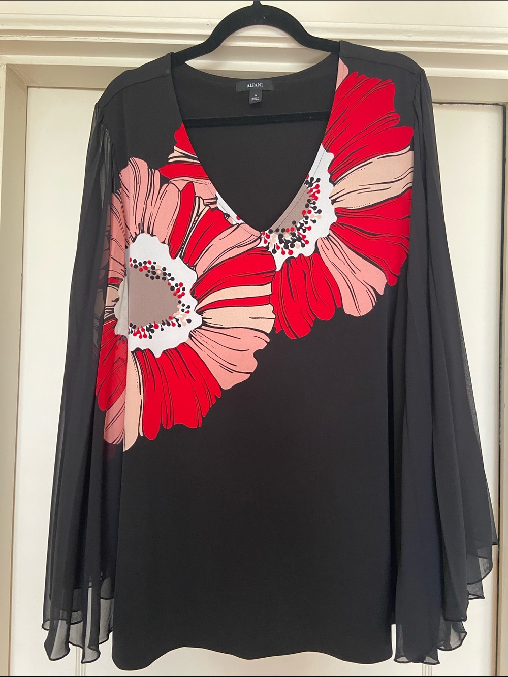 Alfani Black Tunic with Red and Pink Floral Accents